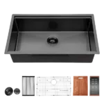 Gunmetal Black Workstation Kitchen Sink - 33"x 19"x 10" Single Bowl Workstation Undermount Kitchen Sink 16 Gauge Stainless Steel
