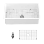 32" Undermount Single Bowl Ceramic Kitchen Sink - Dual Mount White Ceramic Rectangular Deep Single Bowl Sink Basin