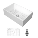 White Farmhouse Sink Workstation - 33 inch White Ceramic Single Bowl Farm Kitchen Sink
