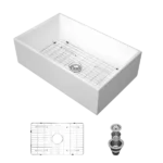 White Farmhouse Sink Workstation - 33 inch White Ceramic Single Bowl Farm Kitchen Sink