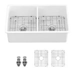 32" Undermount Double Bowl Ceramic Kitchen Sink - Dual Mount White Ceramic Rectangular Deep Double Bowl Sink Basin