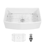 White Farmhouse Sink - 33 inch White Kitchen Sink Ceramic Arch Edge Apron Front Single Bowl Farm Kitchen Sinks