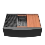 30 Black Farmhouse Sink - 30x22 Gunmetal Black Single Bowl Workstation Farm Kitchen Sink 16 Gauge Apron Front Stainless Ledge