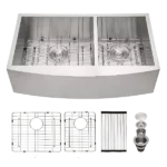Double Bowl Farmhouse Sink- 33"x20" Stainless Steel Farm Sink Undermount Apron Front Double Bowl Kitchen Sink 18 Gauge with Two 9" Deep Basin