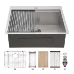 25 Inch Drop Kitchen Sink - 25 "x 22" Kitchen Sink Stainless Steel 18 Gauge Workstation Sink Drop-in Topmount Single Bowl Kitchen Sink