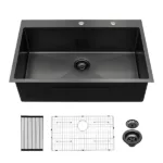 30x22 inch Kitchen Sink Drop In Gunmetal Black 16 Gauge Stainless Steel 30" Single Bowl Topmount Kitchen Sink Basin