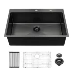 33x22 inch Kitchen Sink Drop In Gunmetal Black 16 Gauge Stainless Steel 33" Single Bowl Top mount Kitchen Sink Basin