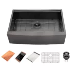 33"x22"x10" Gunmetal Black Apron Front Farmhouse Kitchen Sink Stainless Steel 16 Gauge Ledge Workstation Single Bowl Farm Sink Basin