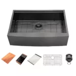 30 Inch Black Farmhouse Sink - 30”x22”x10” Gunmetal Black Apron Front Workstation Stainless Steel 16 Gauge 10 Inch Deep Single Bowl Basin