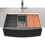 30 Black Farmhouse Sink - 30x22 Gunmetal Black Single Bowl Workstation Farm Kitchen Sink 16 Gauge Apron Front Stainless Ledge