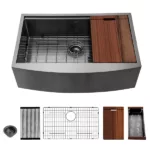 33 Black Farmhouse Sink - 33 x 22 inches Apron Front Workstation Gunmetal Black Stainless Steel 16 Gauge Stainless Single Bowl Farm Kitchen Sink