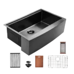 33 Farmhouse Sink Workstation - 33 Inch Kitchen Sink Gunmetal Black Stainless Steel 16 gauge Apron Front Kitchen Sink