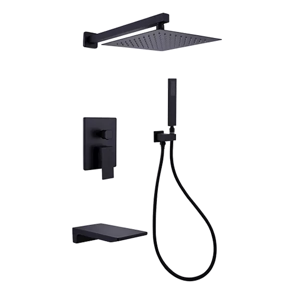 Stainless Steel Rainfall Bathroom Shower System in Black Color
