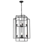 8-Lights Lantern Tiered Pendant Light Fixtures, Industrial Farmhouse Hanging Chandelier for Entryway, Foyer, Living Room, Kitchen Island, Staircase(Black)