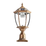Retro gold Solar Column Headlights/Yard Lamp With Dimmable LED for Outdoor
