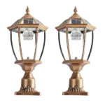 Retro gold Solar Column Headlights With Dimmable LED for Outdoor