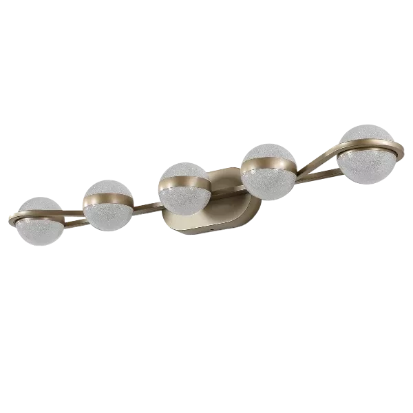 Modern Minimalist Bathroom Vanity Light, LED 5 Bulb Frosted Glass Shades, Wall Mounted Decorative Lighting Fixture, Suitable for Bathroom Vanity Mirror (Champagne Gold)