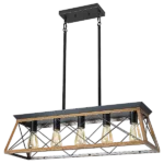 5-Light Walnut Color Hanging Chandelier Modern Kitchen Island Pendant Lighting, Metal Solid Ceiling Lights, No Bulbs for Indoor