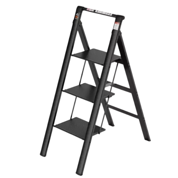 4 ft. 3-Step Aluminum Retractable Handgrip Folding Step Stool Ladder with Anti-Slip Wide Pedal
