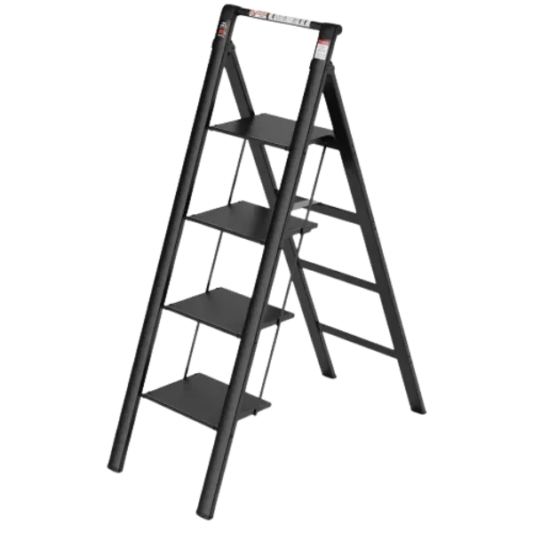 5 ft. 4-Step Aluminum Retractable Handgrip Folding Step Stool Ladder with Anti-Slip Wide Pedal