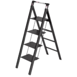 5 ft. 4-Step Aluminum Retractable Handgrip Folding Step Stool Ladder with Anti-Slip Wide Pedal