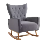 Stylish Gray Velvet Rocking Chair of  Wooden Frame and Legs Ideal for Living Room & Bedroom