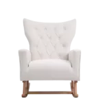 Stylish Beige Velvet Rocking Chair of  Wooden Frame and Legs Ideal for Living Room & Bedroom