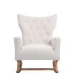 Stylish Beige Velvet Rocking Chair of  Wooden Frame and Legs Ideal for Living Room & Bedroom
