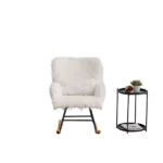 Metal Frame Faux Fur White Rocking Chair of Wooden  Legs Ideal for Living Room & Bedroom