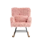 Metal Frame Faux Fur Pink Rocking Chair of Wooden  Legs Ideal for Living Room & Bedroom