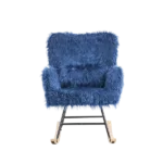 Metal Frame Faux Fur Blue Rocking Chair of Wooden  Legs Ideal for Living Room & Bedroom