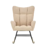Metal Frame Teddy Fabric Cream Rocking Chair of Wooden Legs Ideal for Living Room & Bedroom