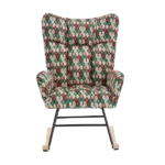 Metal Frame Teddy Fabric Colorful Rocking Chair of Wooden Legs Ideal for Living Room & Bedroom