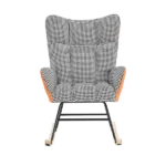 Metal Frame Teddy Fabric Orange Rocking Chair of Wooden Legs Ideal for Living Room & Bedroom