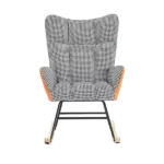 Metal Frame Teddy Fabric Orange Rocking Chair of Wooden Legs Ideal for Living Room & Bedroom