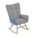 Metal Frame  Blue Polyester  Rocking Chair of  Wooden Legs Ideal for Living Room & Bedroom
