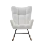 Metal Frame Teddy Fabric White Rocking Chair of Wooden  Legs Ideal for Living Room & Bedroom