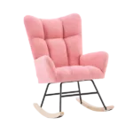 Metal Frame Teddy Fabric Pink Rocking Chair of Wooden Legs Ideal for Living Room & Bedroom