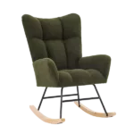 Metal Frame Teddy Fabric Green Rocking Chair of Wooden Legs Ideal for Living Room & Bedroom