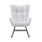 Metal Frame Faux Fur White Rocking Chair of Wooden Legs Ideal for Living Room & Bedroom