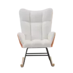 Metal Frame Teddy Fabric White Rocking Chair of Wooden Legs Ideal for Living Room & Bedroom