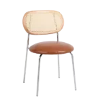 Modern Brown Set of 2 Industrial Upholstered Dining Chairs of Rattan Backrest With Metal Frame And Legs