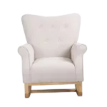 Stylish Beige Velvet Rocking Chair of  Rubber Wood Frame and Legs Ideal for Living Room & Bedroom