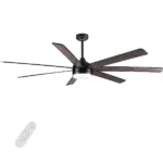 Breezary 65 Inch 8 Blade Ceiling Fans with Light Remote Control, Quiet DC Motor, 8 Reversible Blade, LED Lighting Chandelier Industrial Ceiling Fan for Bedroom