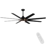 wurzee 72" Large Industrial Ceiling Fans with Light, 6 Speed, Reversible DC Motor, Dimmable Timing LED Black and Gold Modern Ceiling Fan, for Indoor or Covered Outdoor Bedroom