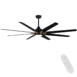 wurzee 72" Large Industrial Ceiling Fans with Light, 6 Speed, Reversible DC Motor, Dimmable Timing LED Black and Gold Modern Ceiling Fan, for Indoor or Covered Outdoor Bedroom