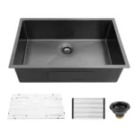 33 x 21 x 10 inch Single Bowl 16 Gauge Stainless Steel Undermount Kitchen Sink in Black
