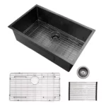 32x19 inch Single Bowl Undermount Kitchen Sink, 16 Gauge Stainless Steel in Gunmetal Black