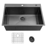 25x22inch Gunmetal Black Topmount 304 Stainless Steel 18 Gauge Kitchen Sink