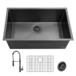 27Inch Gunmetal Black Undermount 18 Guage Stainless Steel Kitchen Sink With Black Spring Neck Faucet